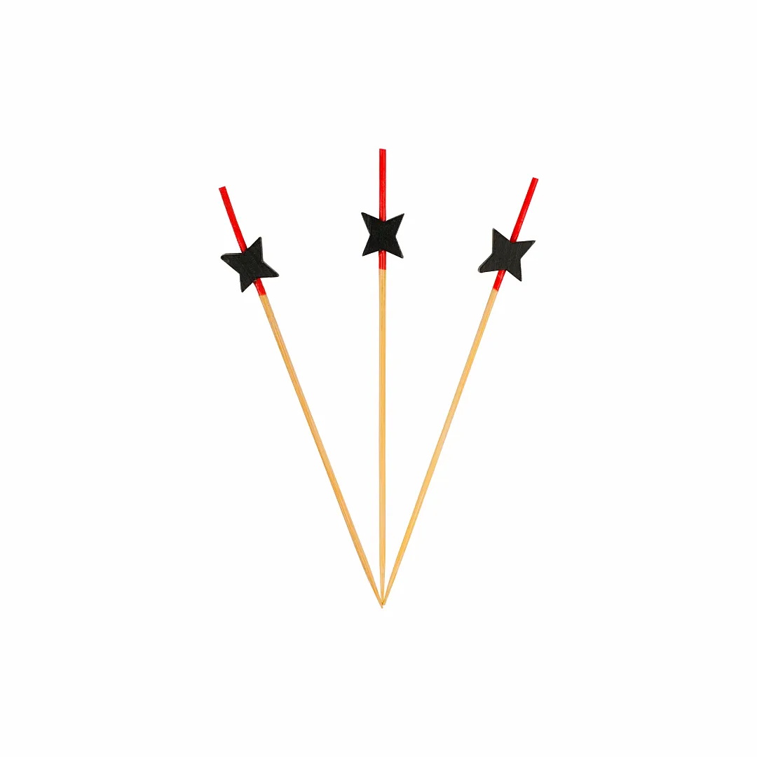 Bambu Kürdan Yıldız Siyah 12 Cm 50'li B0712r
