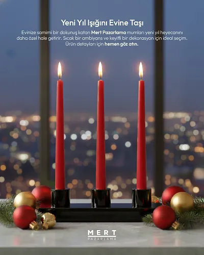 Kırmızı Konik Şamdan Mum 25 Cm - Görsel 2