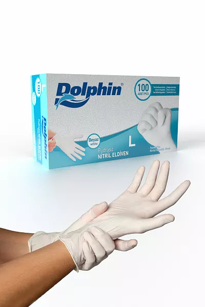 Dolphin Nitril Eldiven Beyaz Large 100 Ad