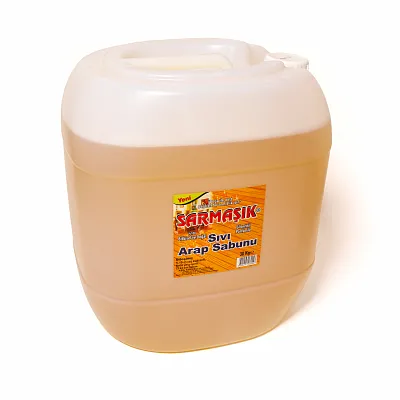 Sarmaşık Arap Sabunu 30 Lt Sıvı. SARMAŞIK marka 30 kg sıvı arap sabunu içeren, kulplu ve kapaklı şeffaf plastik bidon.